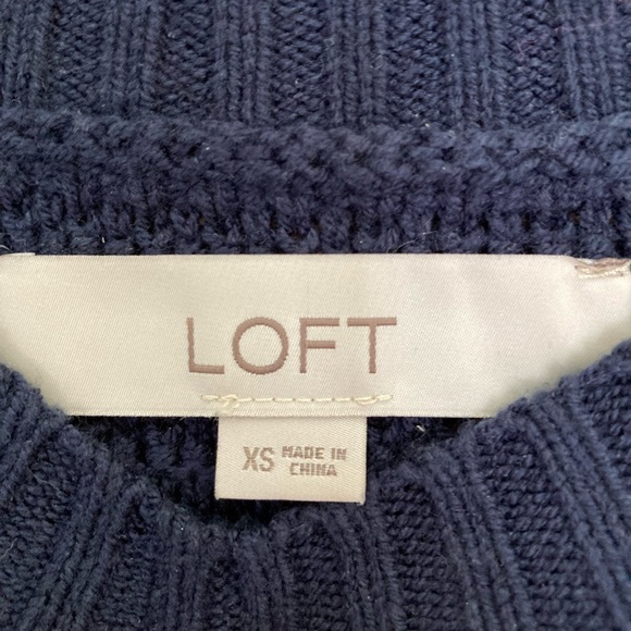 Loft Navy/White Striped Mixed Knit Sweater (Size XS) - Picture 6 of 6